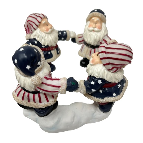 Circle Candleholder with 4 Dancing Santas Stars and Stripes Home Interiors 2002 - Picture 3 of 11